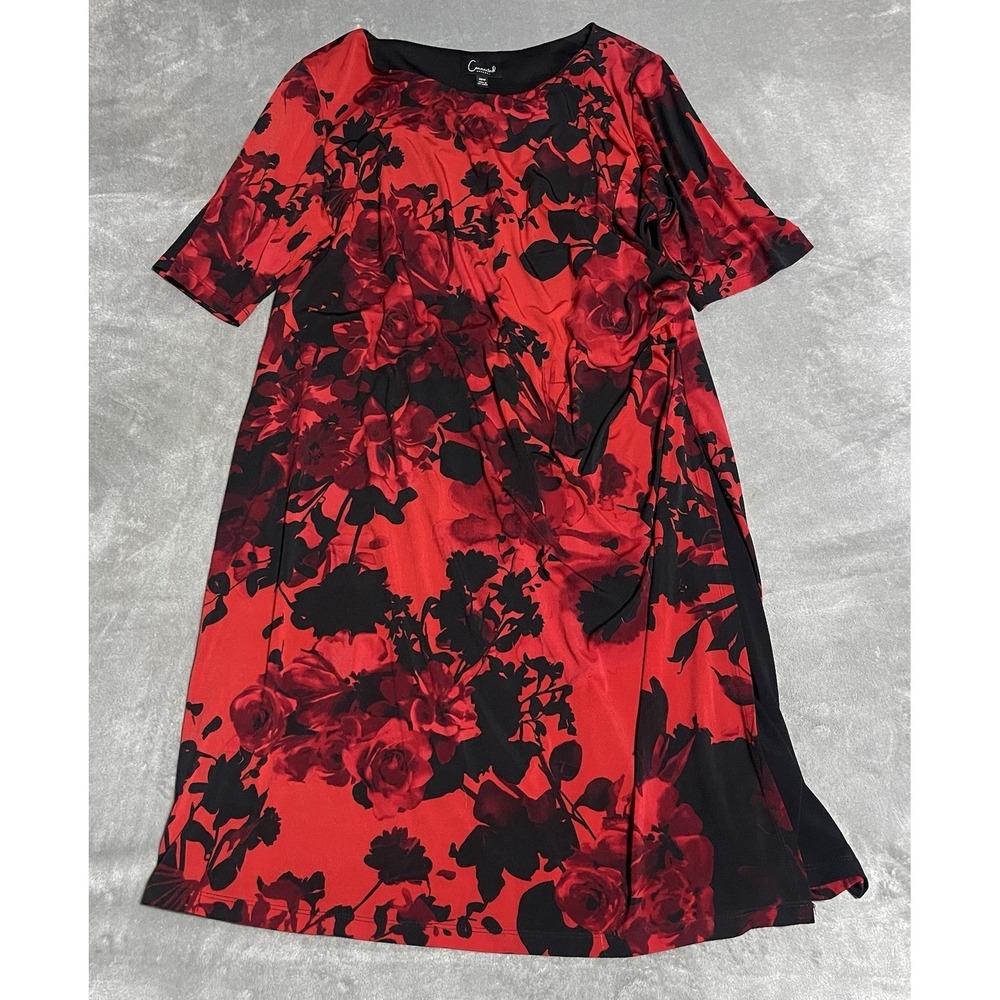 Connected Apparel Dress Womens 20W Red‎ Black Floral Ruched Sheath Whimsigoth
